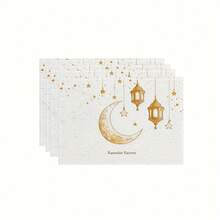 1/4pcs Placemats, 2D Flat Eid Celebration Set, 1 Set, Polyester Dining Table Mats, Star & Moon Pattern, Suitable For Home Kitchen, Dining Room, Eid Feast, 2D Flat - Square Placemats - View 7