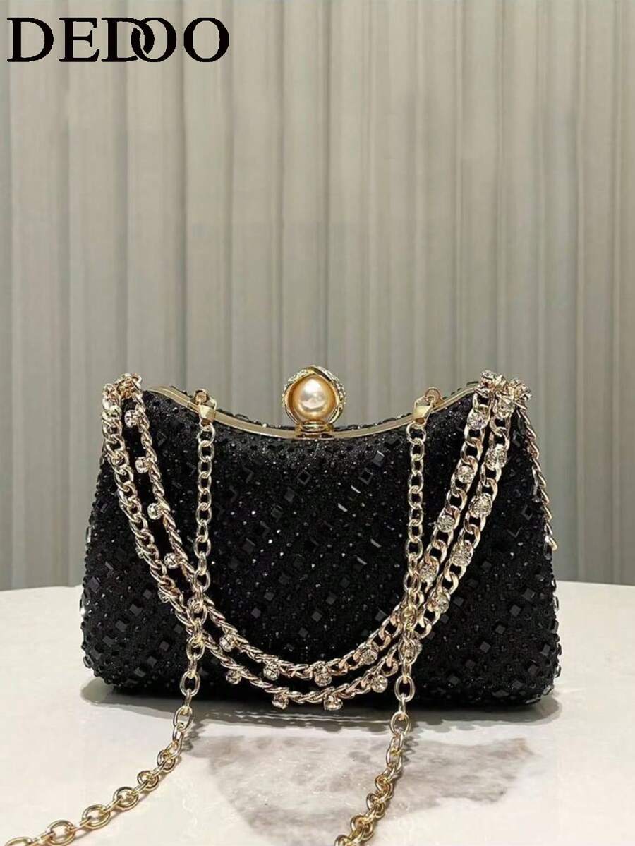 Dedoo 1个闪亮金色水钻装饰优雅女士手拿包，适合晚宴、婚礼、鸡尾酒会等场合