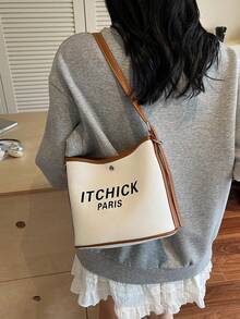 Women's Bucket Bag, Fashionable Casual Straw Woven Shoulder Crossbody Bag, Drawstring Closure Small Handbag - Brown - View 6