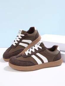 女士休闲百搭豹纹印花运动鞋，时尚醒目舒适耐穿橡胶软底运动鞋，透气轻便拼接女士运动鞋 - 棕色 - 查看 7