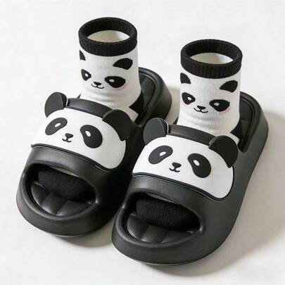 Women's Cute Panda Pattern Indoor Slippers, Versatile Casual Comfortable House Shoes For Outdoor, Pool, Yoga, Nursing