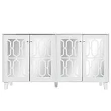 Aparador con espejo y tiradores de cristal, cuatro puertas y laminado móvil. Ideal para salón y comedor. 160 x 40 x 84 cm. - Blanco - Ver 12