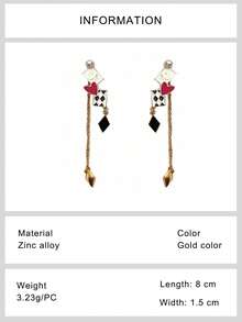 1pair Unique Contasting Color Poker Card Grid & Heart Shaped Drop Earrings Valentines - Multicolor - View 8