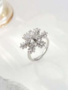 1 pieza Anillo de mujer con cúbico de zirconia giratorio con diseño de copo de nieve, anillo abierto delicado adecuado para uso diario - Anillo abierto - Ver 8
