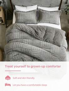2/3件套格子法兰绒床上用品套装 - 柔软蓬松的人造毛皮被子，舒适柔软的毛绒床上用品套装，奢华毛绒床上用品套装，包含1条被子和1/2个枕套，通过Oeko-Tex认证 - 灰色 - 查看 5