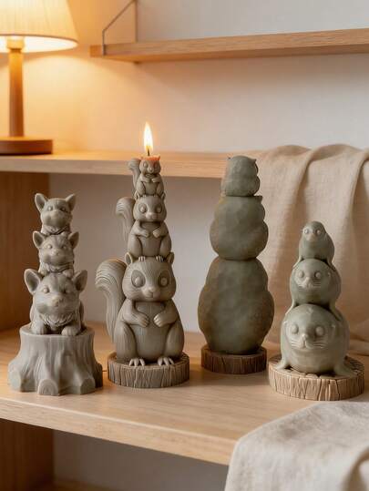 1pc DIY Stackable Animal Statue Silicone Mold Realistic Cute Design For Candle/Resin/Gypsum/Cement/Clay Candle Mold Home Garden DIY Craft Decor Ornament
