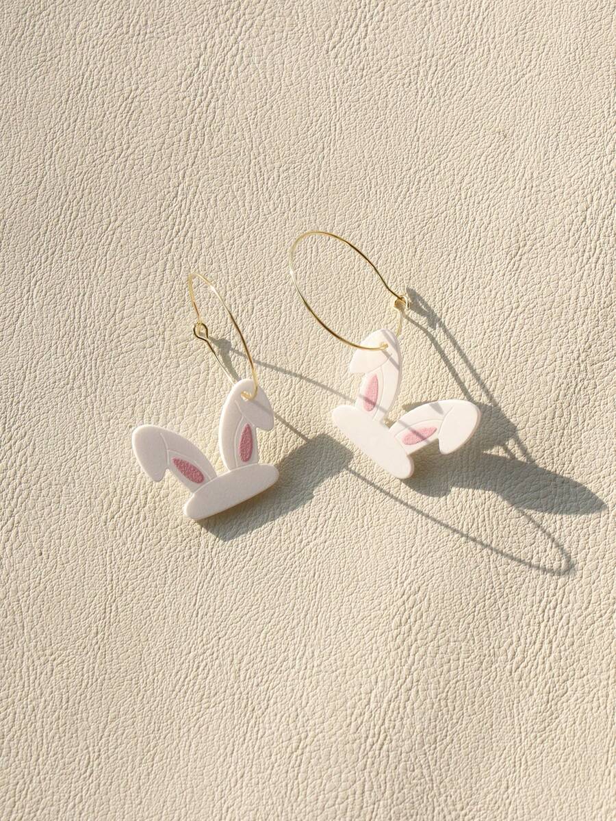 1 Pair Cute Acrylic Rabbit Ear Pendant Earrings, Celebration Gift For Women, Easter Holiday Party - White - View 1