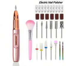 Professional Nail Drill Kit, USB Rechargeable Nail File Drill, 300mAh Lithium Battery High Capacity, Manicure & Pedicure Set, Home And Salon Nail File Kit, Nail Buffer Grinding Polishing Tools - Pink - View 9