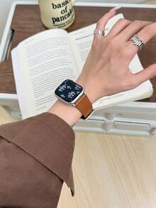 1条优雅友谊皮革表带，兼容苹果手表表带，女士运动款，尺寸38mm、40mm、41mm、42mm、44mm、45mm、46mm、49mm，兼容苹果手表Ultra 10/9/8/7/6/5/4/3/2/1 SE系列表带 - 摩卡棕 - 查看 2