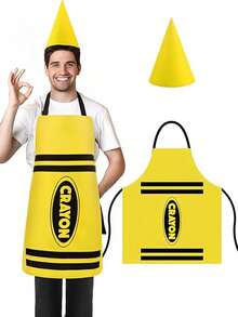 Premium 2 Pcs Playful Crayon Themed Outfit Apron Cone Hat Unisex Adult Teacher Family Group Cosplay Party Dress-Up - Multicolor - View 6