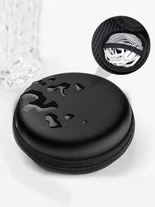 1 pieza Estuche de auriculares de EVA negro, bolsa de almacenamiento de cable de datos, estuche de transporte de auriculares Bluetooth, bolsa redonda con cremallera neutra - Negro - Ver 2