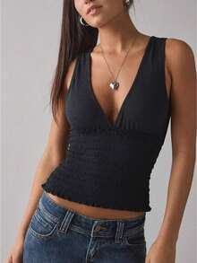 Women Y2k Tank Top Polka Dot Plunge V Neck Sleeveless Camisole Shirts Slim Fit Summer Going Out Tops Streetwear - Negro - Ver 1