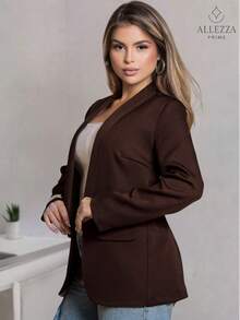 Max Blazer Tailored Luxury Casual Basic Social Sport Elegant Slim Fit Fitted New Release Simple Fabric Faux Pockets Blazer Evening Holiday Wedding Office Daily Birthday Party Formal And Evening Travel Stage And Concert Airport Wear All - 鏽棕色 - 查看 4