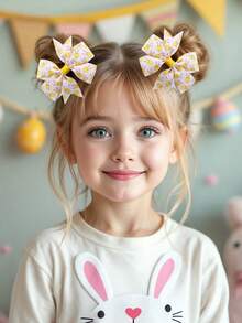 6pcs Easter Day Cartoon Hair Bows For Girls, Cute Chick & Bunny Print Hair Clips, Alligator Clips ,Grosgrain Ribbon Hair Barrettes ,Spring Holiday Hair Accessories - Multicolor - View 10