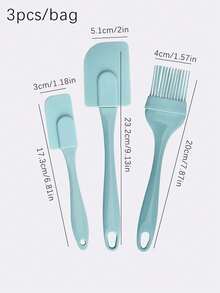 3pcs/Set Silicone Spatula Set Three Pieces Baking Tool Kit With Oil Brush Cake Spreader Flexible Heat Resistant Non Stick Easy Clean - Blue - View 4
