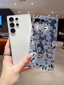 1pc Blue Floral Pattern Android Phone Case, Precise Cutout Camera Protection Suitable Compatible With Samsung, Nothing, Pixel, - Clear - View 3
