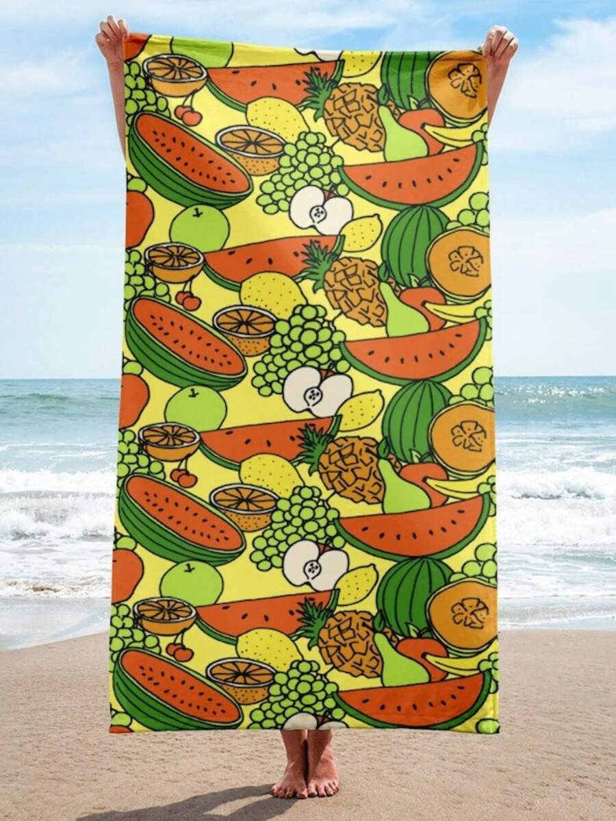 Fruit Print Beach Towel, Large Bath Towel, Yoga Blanket  Beach Or Pool, Summer Print Gift  Her, Funky Towel. - Image Color - View 1