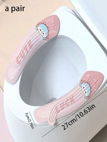 A Pair Of Creative Cartoon Toilet Seat Covers, Suitable For All Seasons, Waterproof, Cute, Adhesive-Type Toilet Seat Covers