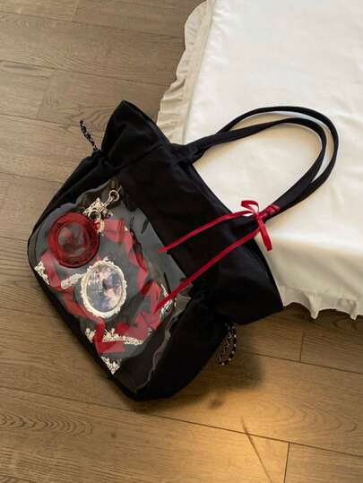 Japanese Style Anime Casual Nylon Daily Life Transparent Corn Doll Shoulder Bag, Large Capacity For Women, Suitable For Street, Commute, Party, Comic Con, Gift