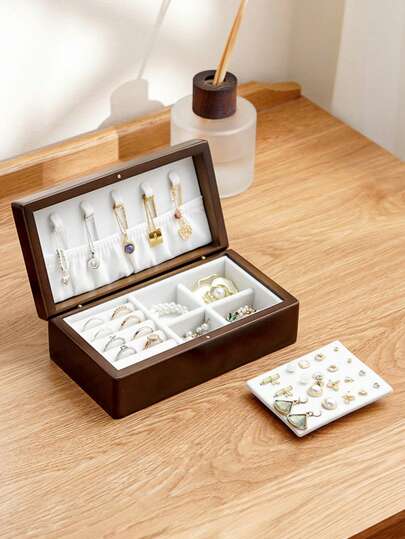 CASEGRACE 1pc Luxury Wooden Jewelry Box | Portable Multifunctional Storage Box, Can Store Bracelets, Necklaces And Rings, Fabric Lining, Buckle Closure, Decorative Storage Box, Ideal Christmas/Birthday Gift