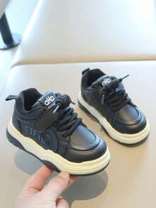 Giày thể thao trẻ em kẻ sọc cổ điển – Dây buộc điều chỉnh, chất liệu giả da, đế nhẹ, kiểu dáng thời trang cho bé đi học và sinh hoạt hàng ngày. - màu đen - Xem 3