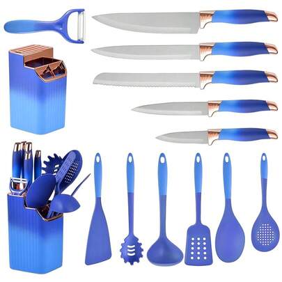 13PCS Kitchen Utensils Set, Blue Silicone CooFKing Utensils Set With 5PCS Kitchen  Set,  Spatula Set, Kitchen Tools