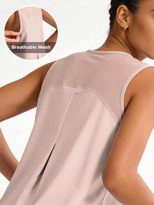 Soyun Camiseta de tirantes holgada para mujer, diseño de empalme de malla, ropa deportiva casual transpirable y ligera adecuada para yoga, correr, fitness, actividades al aire libre en verano - Rosa Pálido - Ver 4