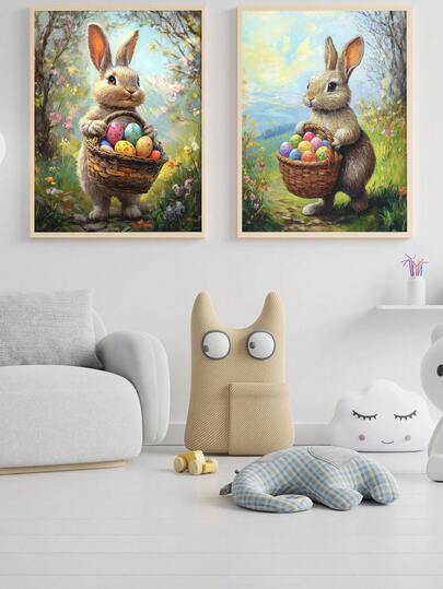 1pc Canvas Wall Art - Baby Goods – Easter Bunny Design, Spring Nursery Decor, Printable Wall Art Framed Nursery Wall Art Perfect For Playroom Decor Nursery Decor, Childcare Room Decor, Preschool Decor Boy's Room Decor Girl's Bedroom Decor Children's Room Decor Easter Wall Decor, Spring Nursery Decor, Easter Kids' Room Poster, Spring Decor Poster