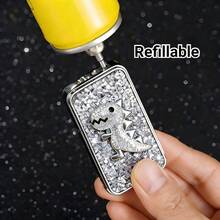 Cute Innovative Lighter, Dual Flame Windproof Lighter, Metal Embossed Rhinestone Butane Torch Lighter, Refillable Adjustable Flame - 白色恐龍(不含氣體) - 查看 4