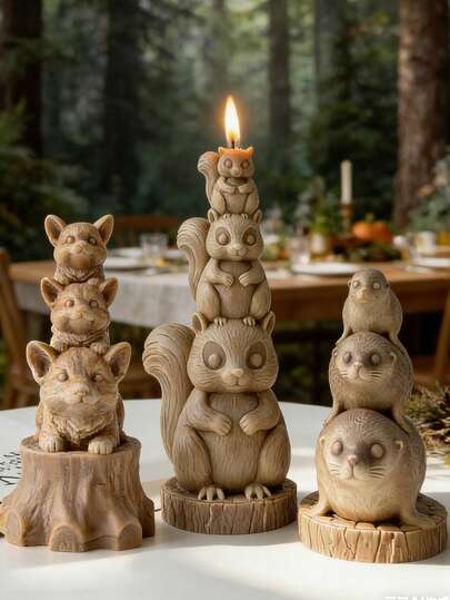 1pc DIY Stackable Animal Statue Silicone Mold Realistic Cute Design For Candle/Resin/Gypsum/Cement/Clay Candle Mold Home Garden DIY Craft Decor Ornament