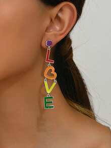1 Pair Letter Tassel Earrings, Long Dangle Earrings, Versatile Fashion Party Earrings For Women - Multicolor - View 3