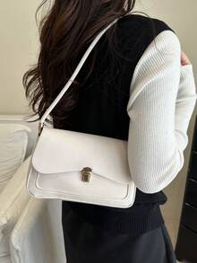 Túi đeo vai bằng da PU cao cấp phong cách tối giản Pháp cổ điển, túi xách thanh lịch, túi đeo chéo đa năng. - trắng - Xem 6