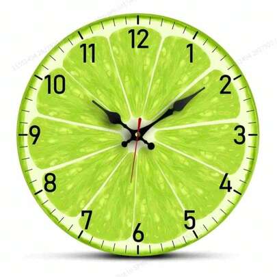 Reloj de pared de cuarzo silencioso con diseño único de limón - Reloj de madera redondo, adecuado para decoración de dormitorio, sala de estar, oficina, cocina y baño - Funciona con pilas (pilas AA no incluidas)
