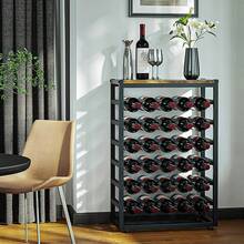 Dripex Weinregal für 30 Flaschen, Flaschenregal mit 6 Etagen, Vintage Weinständer Metall für Keller, bar und lagerraum, Flaschenhalter mit Tischplatte 59 x 30 x 88 cm, Vintagebraun-schwarz - Rostbraun - Übersicht 6