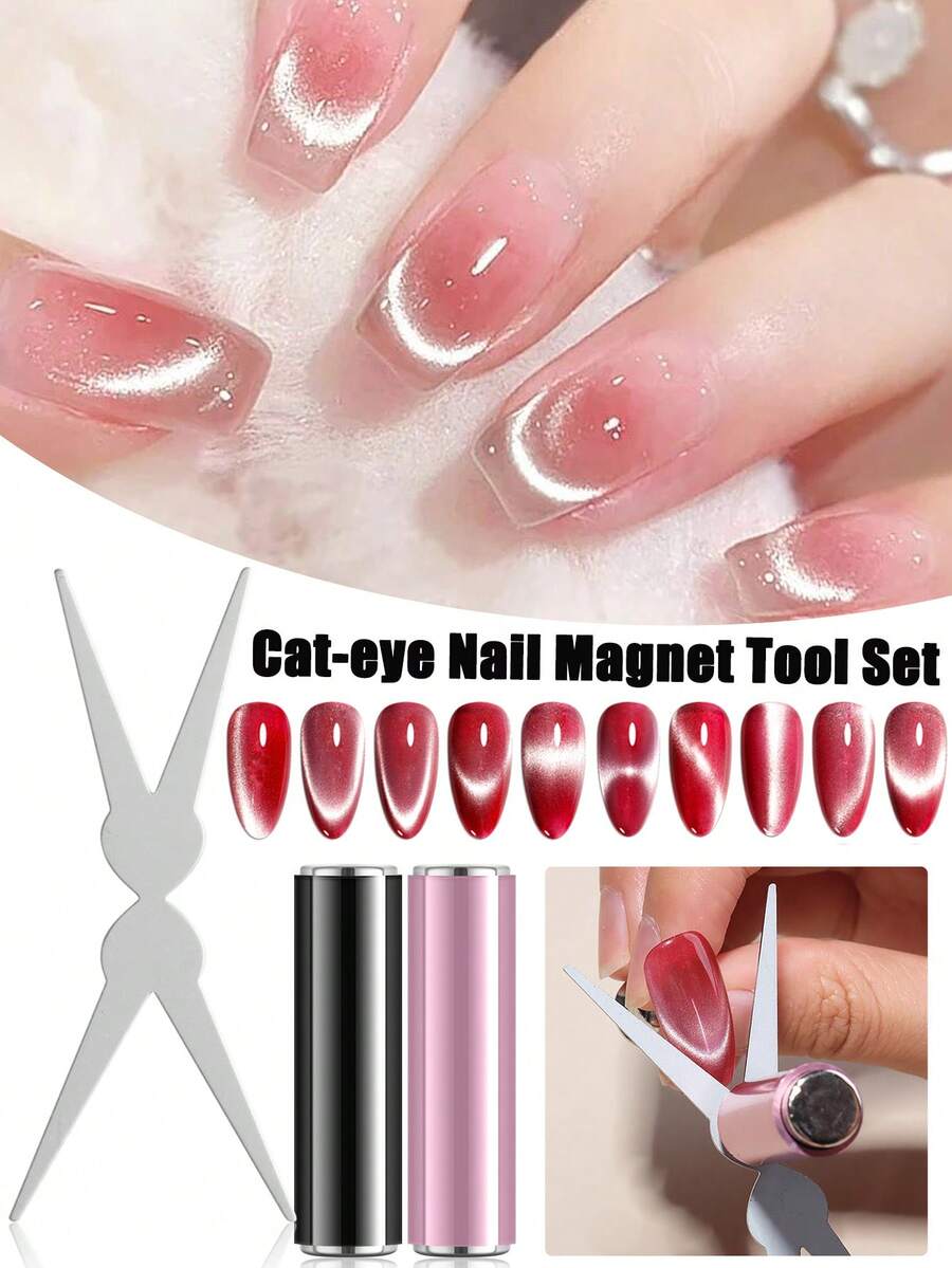 Pink Black Cylindrical Nail Art Cat Eye Gel Magnetic Pen For Gel Polish French Cat-Eye Nail Art Iron Plate 3D Cat Eye Nails Painting Strong Magnet Stick Manicure DIY Tools - Multicolor - View 1