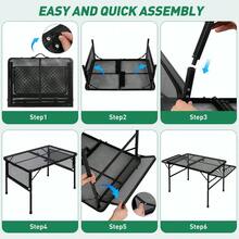 Mesa de camping familiar plegable, mesa de patio con 2 paneles abatibles, mesa de barbacoa de metal con tablero de malla, 2 alturas ajustables, mesa de pícnic grande y mesa de exterior, 2 marcos laterales, ligera, negra Mesa para Camping con Soporte Lateral – Resistente - Negro - Ver 3