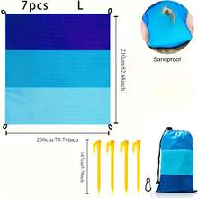 Bardzo duży, lekki koc plażowy anty-piaskowy dla 4-7 osób, odpowiedni na plażę, w podróż, na kemping, do wędrówek i jako wyposażenie kempingowe - Wielokolorowe - Zobacz 5