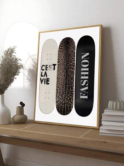 1pc Fashion Skateboard Deck Wall Art, Leopard Animal Print, Typography Poster, Modern Street Style Poster,The Ideal Gift For Friends, Bedroom Art Print, Living Room Decor, Office Decor, Kitchen Decor, Wall Arts, Wall Decor, Home Decor, Room Decor, Canvas Wall Art, Posters, Wall Art With Frame, Optional Frame ﻿ ﻿ ﻿ ﻿