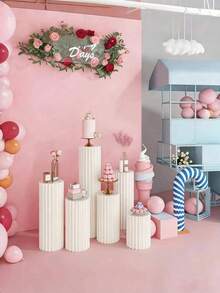 3/4/5/6pcs Paper Board Pedestal Stand, Foldable Column Stand, Wedding Prop, Floor Display Pillar, DIY Base Box With Round Top Foldable Paper Tube Column Base, Material: Paper, Load Bearing Capacity: 20kg - White - View 5