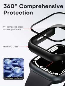 2 片装 3 合 1 钢化玻璃屏幕保护膜，兼容 Series 11/10/9/SE/8/7/6/5/4（40mm/41mm/44mm/45mm/42mm/46mm/49mm），全方位保护，内置钢化玻璃边框，高灵敏度硬质 PC 屏幕保护膜，超薄防刮，全面保护，兼容 - 黑+黑 - 查看 8