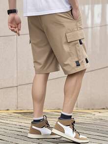 男士工装短裤，多口袋个性化标签休闲裤，外套 - 卡其色 - 查看 11