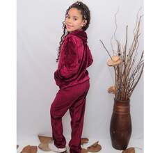 Children's/Teenager's Winter Set: Hooded Sweatshirt With Zipper + Pants, Plush Velvet Fabric, Sizes 4 To 14 - 酒紅色 - 查看 4