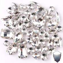 50颗/包，闪亮混合形状玻璃水钻，银色金属平底，混合形状手工缝制水钻，适用于服装装饰，平底工艺宝石水晶缝制水钻带爪，DIY配件，用于装饰衣服、连衣裙、包包、鞋子、胸针、耳环、手工艺品。 - 彩色 - 查看 26