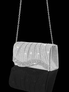 Sparkling Women's Clutch, New Rhinestone Evening Bag, Women's Party Bag, Luxury Envelope Bag, Bridal Wedding Bag, With Sparkling Rhinestone Jewelry Three Pieces Set, Rhinestone Necklace, Earrings, Bracelet, Suitable For Parties, Dinners, Gatherings, Dances, Weddings - Silver - View 4