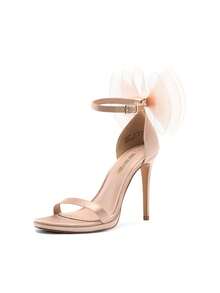 Women High Stiletto Heeled Sandals Open Toe Adjustable Bow Strap Pump Heeled Sandals Wedding Bridal Party Prom Dress Shoes - Màu be - Xem 1