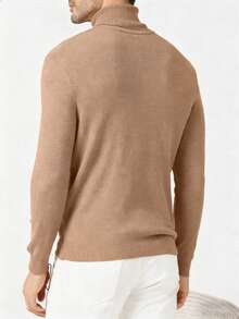 Men's Minimalist Turtleneck Sweater, Casual Everyday, For Fall Winter, Long Sleeve Top - Khaki - View 2