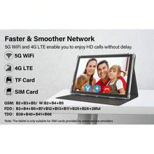 TenYide 10.1英寸安卓平板电脑，配备旋转支架、硅胶保护套、超高清显示屏、8GB/12GB/16GB/24GB 运行内存 + 128GB/256GB 机身存储、双卡双待、GPS、蓝牙、WiFi、双摄像头 - 寶藍色 - 查看 7