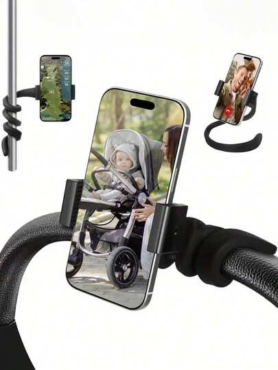 婴儿推车专用柔性硅胶手机支架，便携式鹅颈自拍杆，带可调节臂夹，适用于跑步机、自行车、办公桌、汽车和购物车