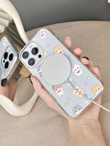 1pc Adorable Cat With Bow And Heart Transparent Magnetic Phone Case Compatible With Samsung Galaxy S26Ultra S26Plus S26 S25 S24 S23 S22 Plus FE Edge A56 A54 A36 A35 17promax Air 17pro 17 16E 16 15 14 13 12 11 X XS XSMAX Plus Pro Case - 無色 - 查看 8