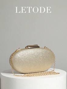 镶钻首饰闪亮项链耳环手链套装，搭配金色闪亮优雅信封包，浪漫婚礼，春夏链条单肩包，新娘包，正式舞会手拿包，优雅晚礼服包，完美适用于派对、婚礼、舞会、晚宴/宴会，可搭配节日派对礼服和晚礼服。 - 金色 - 查看 5